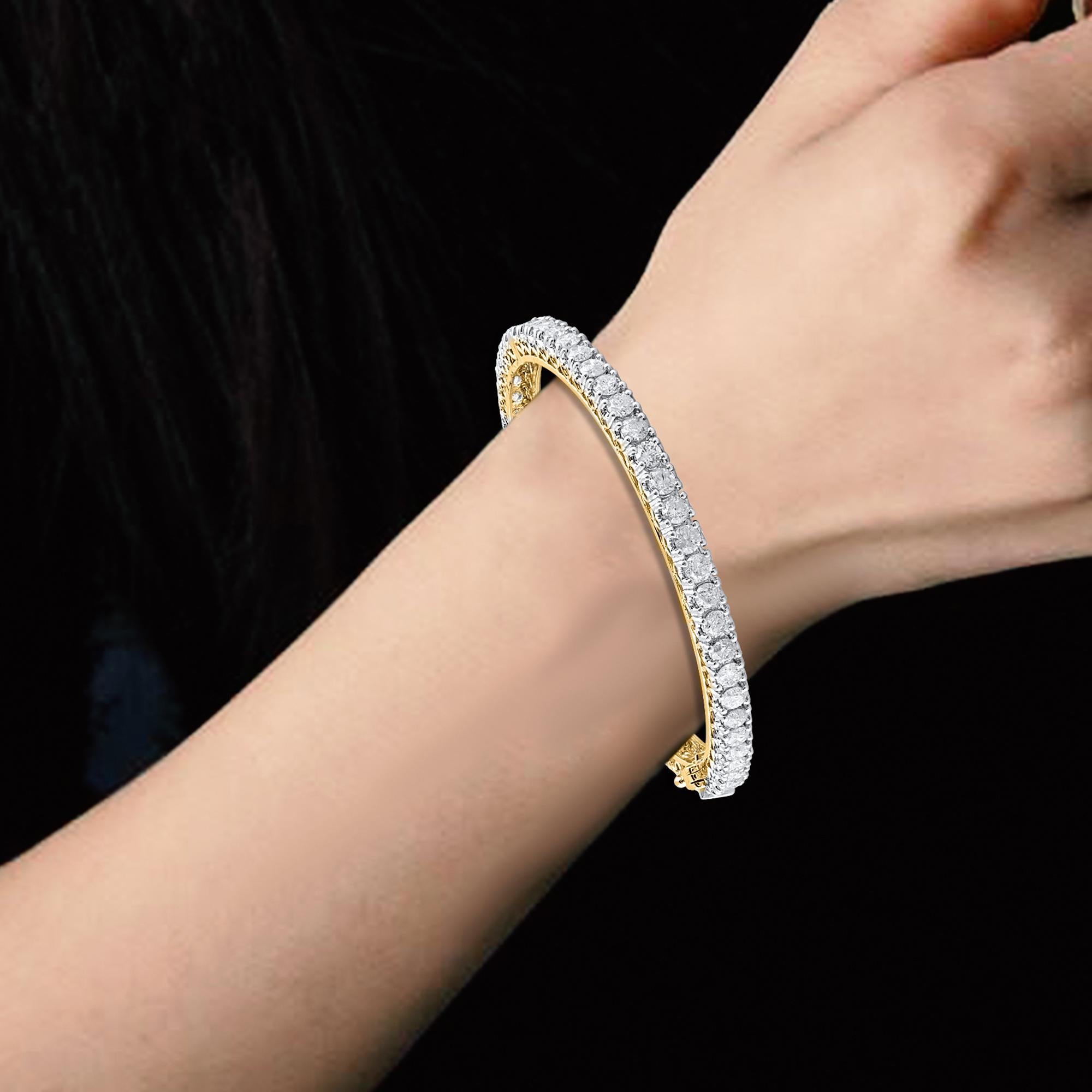 TJD Bracelet à charnière en or jaune 18 carats avec diamant rond 10 carats Classis Full Eternity Neuf - En vente à New York, NY