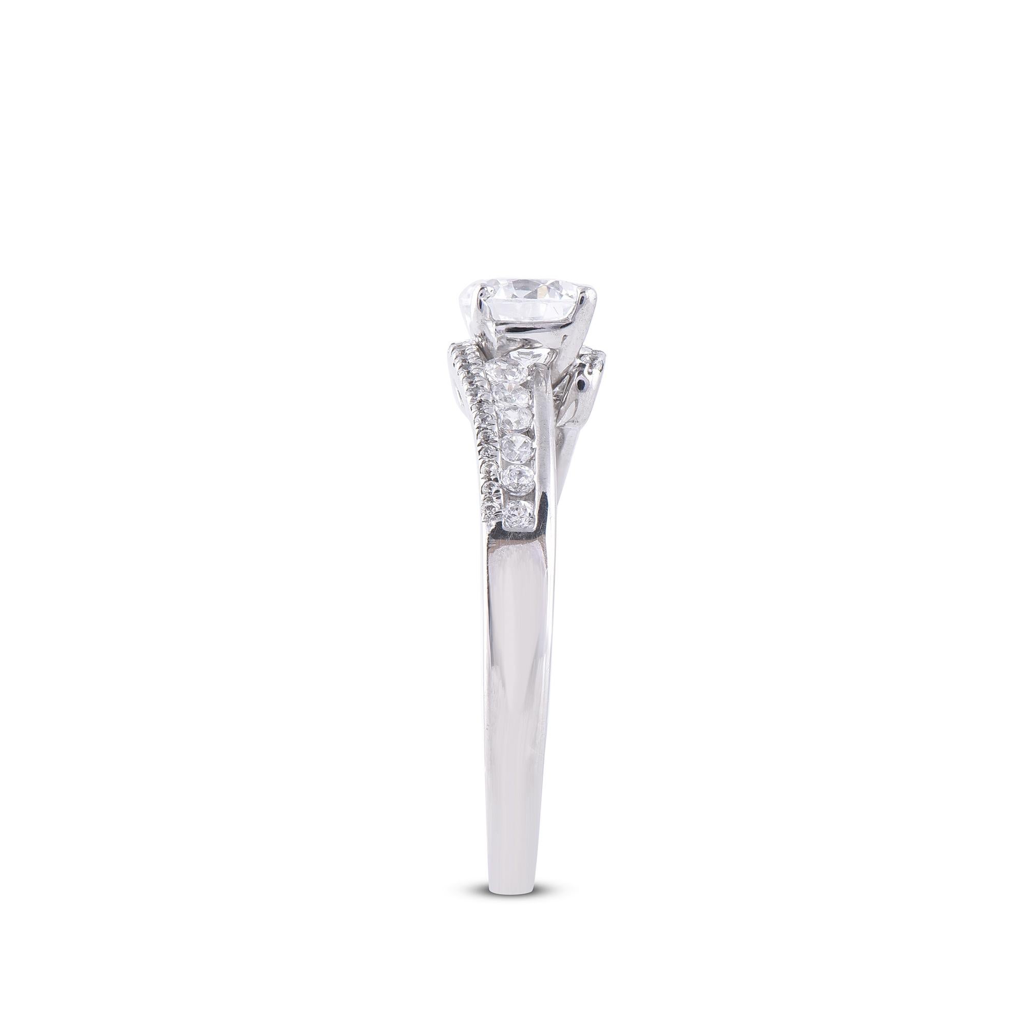 Round Cut TJD 1.0 carat Round Diamond 18karat White Gold 4 Prong Designer Engagement Ring For Sale