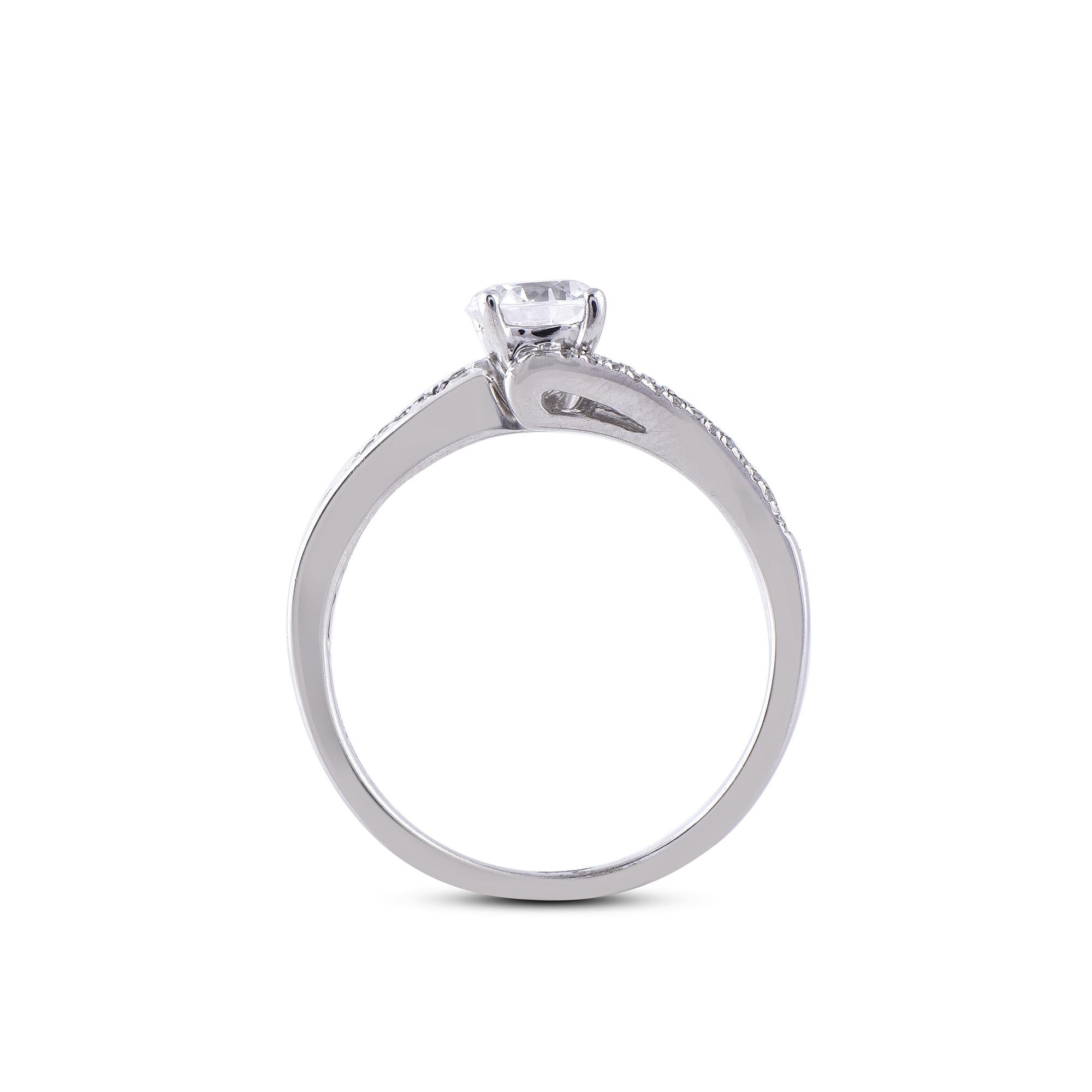 TJD 1.0 carat Round Diamond 18karat White Gold 4 Prong Designer Engagement Ring In New Condition For Sale In New York, NY