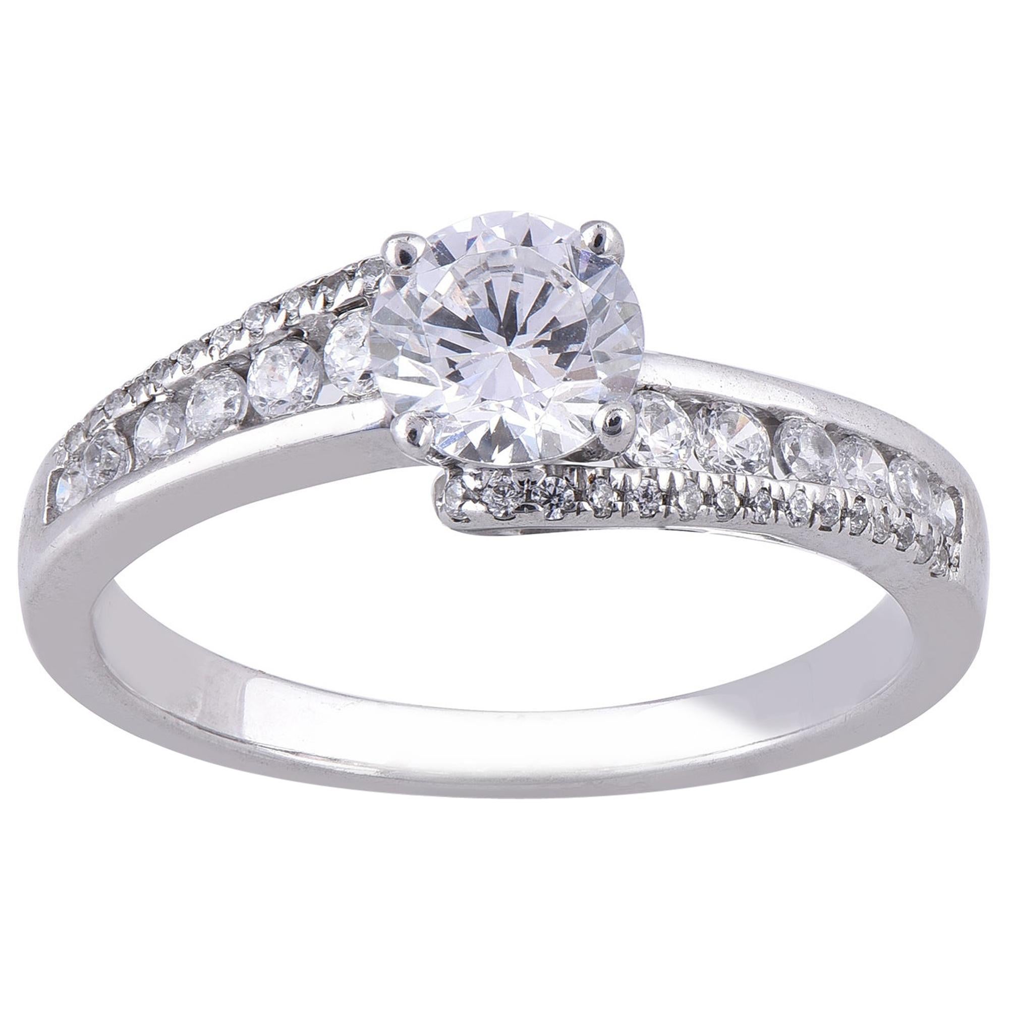 TJD 1.0 carat Round Diamond 18karat White Gold 4 Prong Designer Engagement Ring For Sale