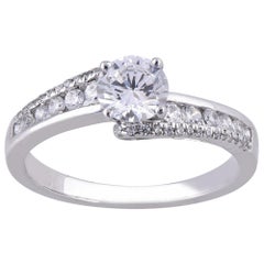 TJD 1.0 carat Round Diamond 18karat White Gold 4 Prong Designer Engagement Ring