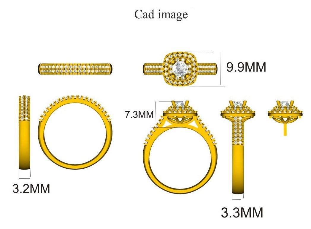 La bague à anneau coussin est expertement fabriquée en or jaune 18 carats et présente une pierre centrale de 0,33 ct et des diamants ronds de 0,67 ct en serti clos et pavé, brillant avec une couleur G-H et une clarté SI1-2. Cette bague a une