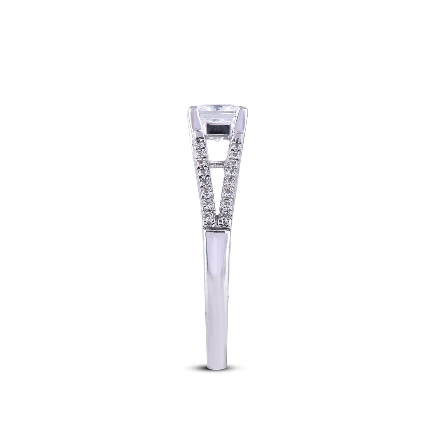 Princess Cut TJD 1.0 Carat Round Diamond 18KT White Gold Square Princess Engagement Ring For Sale