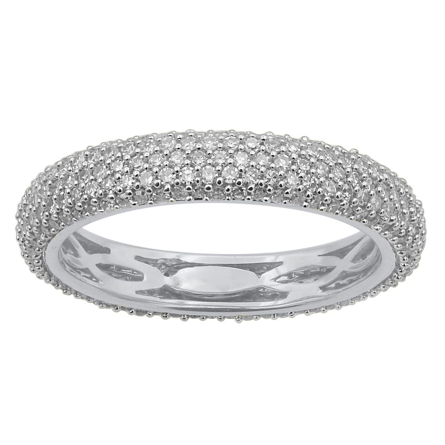 TJD Anello a Eternità Completa con Diamante Rotondo da 1,0 Carati e Pave Set in Oro Bianco 14 Karati in vendita