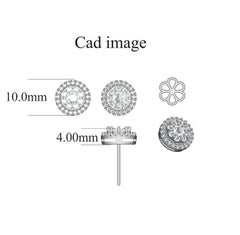 TJD 1.00 Carat Round Diamond Halo Cluster Stud Earrings 18K White Gold