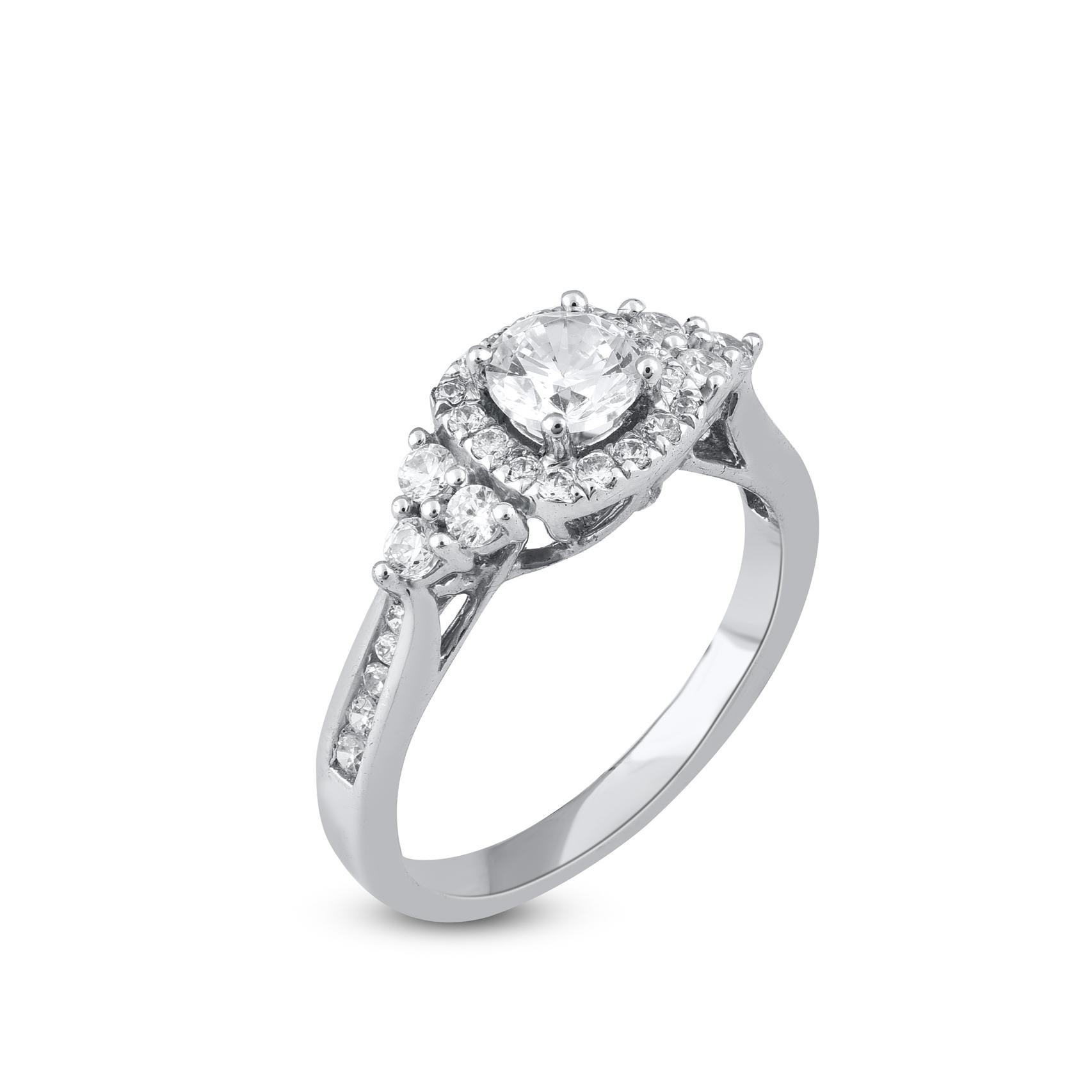 Contemporary TJD 1.0 Carat Round Natural Diamond 18 Karat White Gold Bridal Engagement Ring For Sale