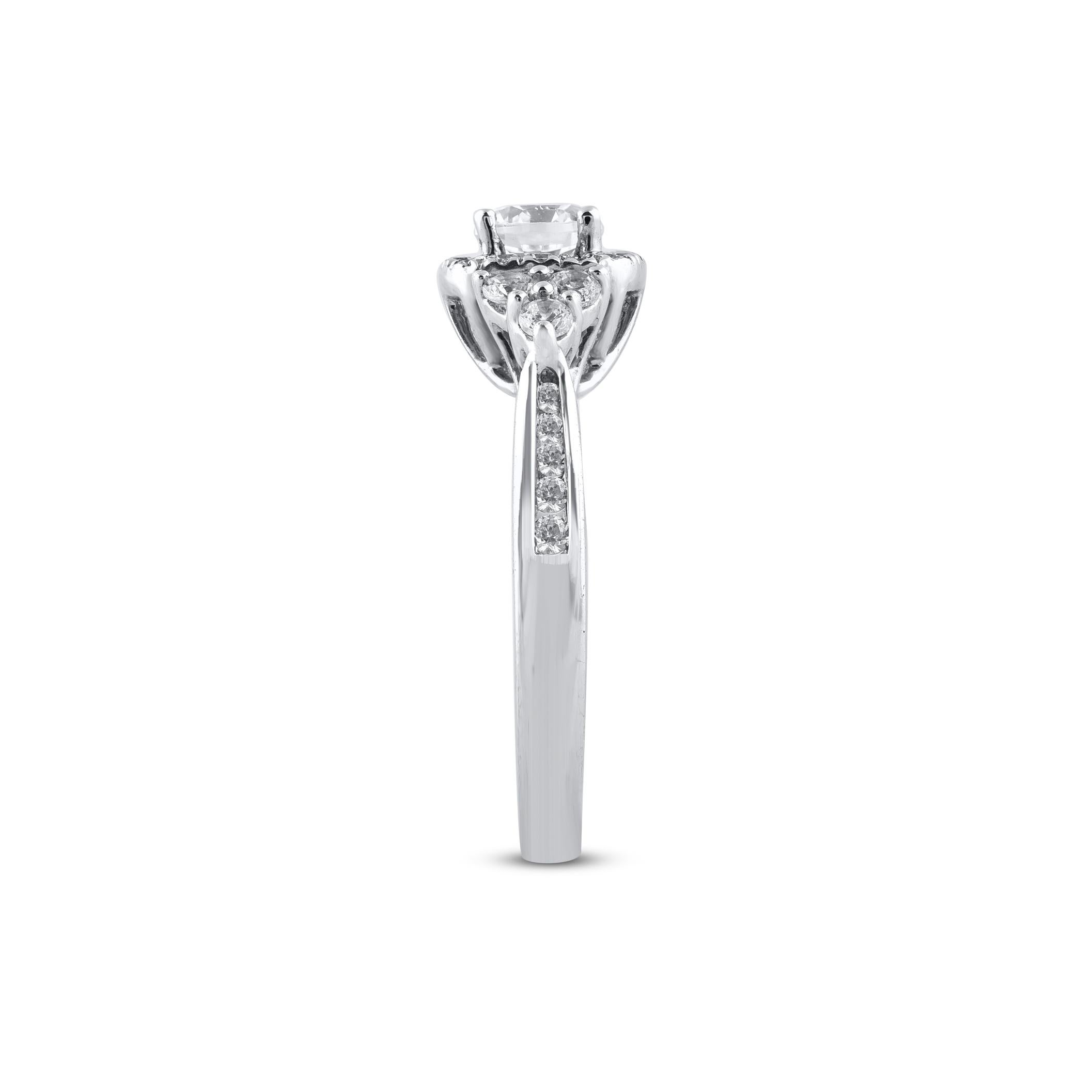 Round Cut TJD 1.0 Carat Round Natural Diamond 18 Karat White Gold Bridal Engagement Ring For Sale