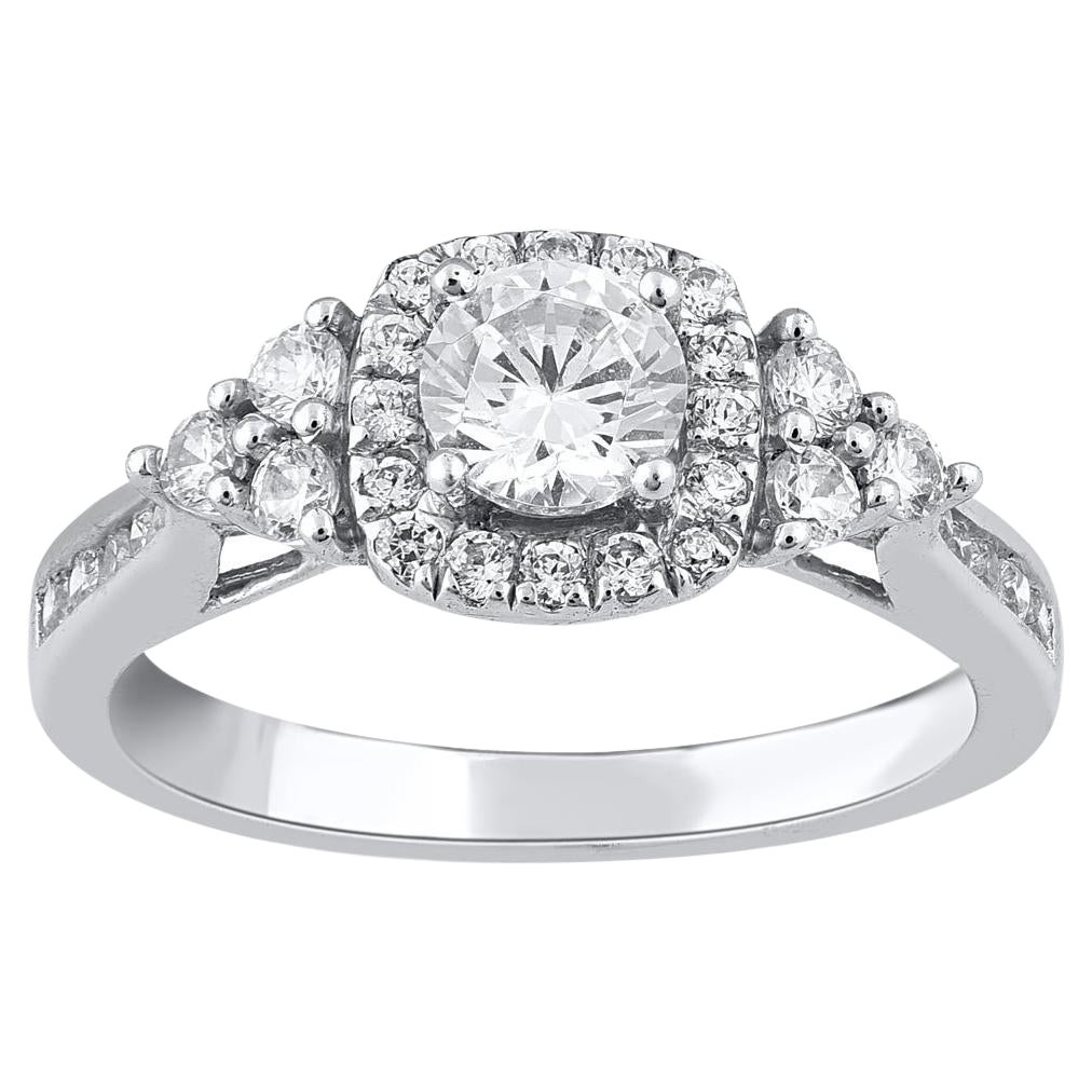 TJD Anello di fidanzamento da sposa con diamante naturale rotondo da 1,0 carati in oro bianco da 18 carati