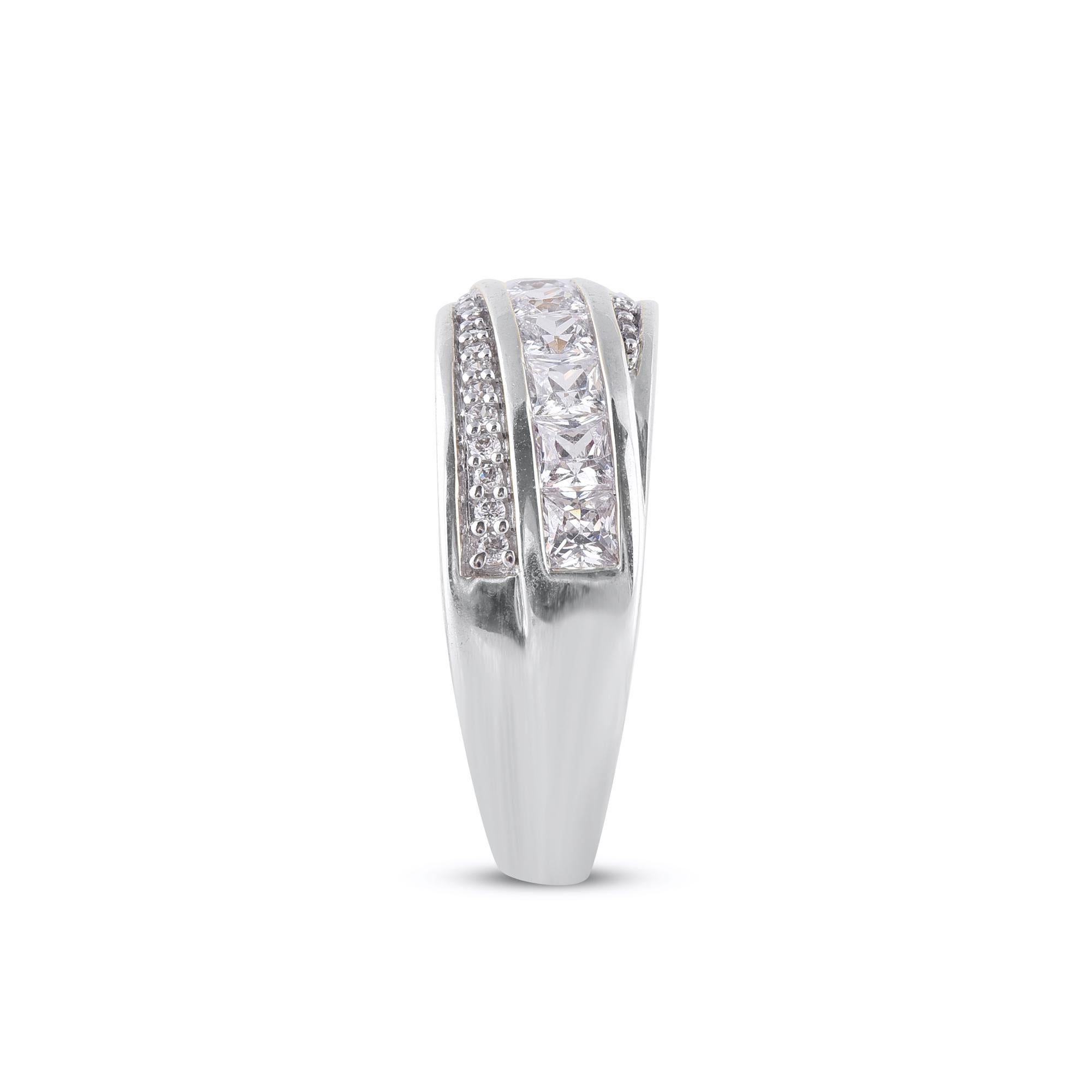 Round Cut TJD 1.0 Carat Round & Princess Cut 14KT White Gold Crossover Wedding Band Ring For Sale