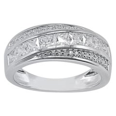 TJD 1.0 Carat Round & Princess Cut 14KT White Gold Crossover Wedding Band Ring