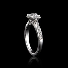 TJD 1.0 Carat Round & Princess Cut Diamond 18KT White Gold Halo Engagement Ring