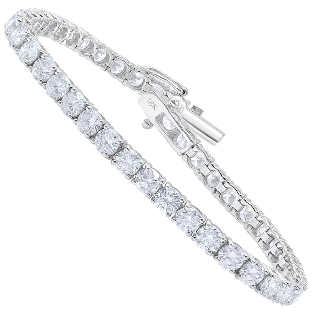 TJD Bracelet tennis classique à quatre griffes en or blanc 18 carats avec diamants de 10 carats en vente