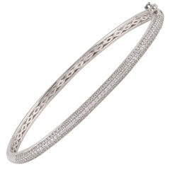 TJD 1.0 Carat Three Row Diamond 18 Karat White Gold Classic Hinged Bangle