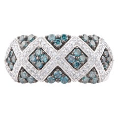 TJD 1.0 Carat White and Blue Diamond 18KT White Gold Square Design Wedding Ring