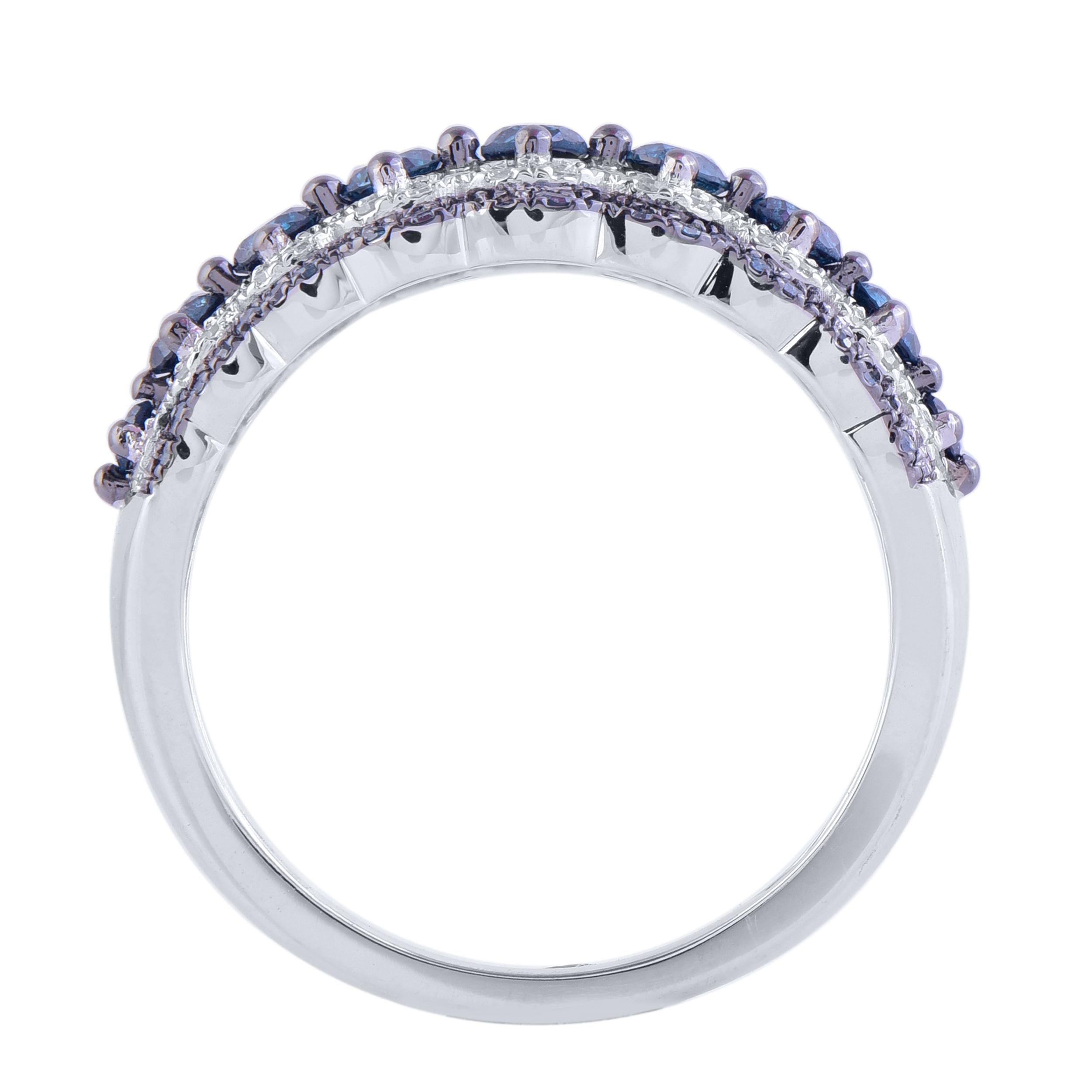 Modern TJD 1.0 Carat White & Blue Treated Diamond 14 Karat White Gold Wedding Band Ring For Sale