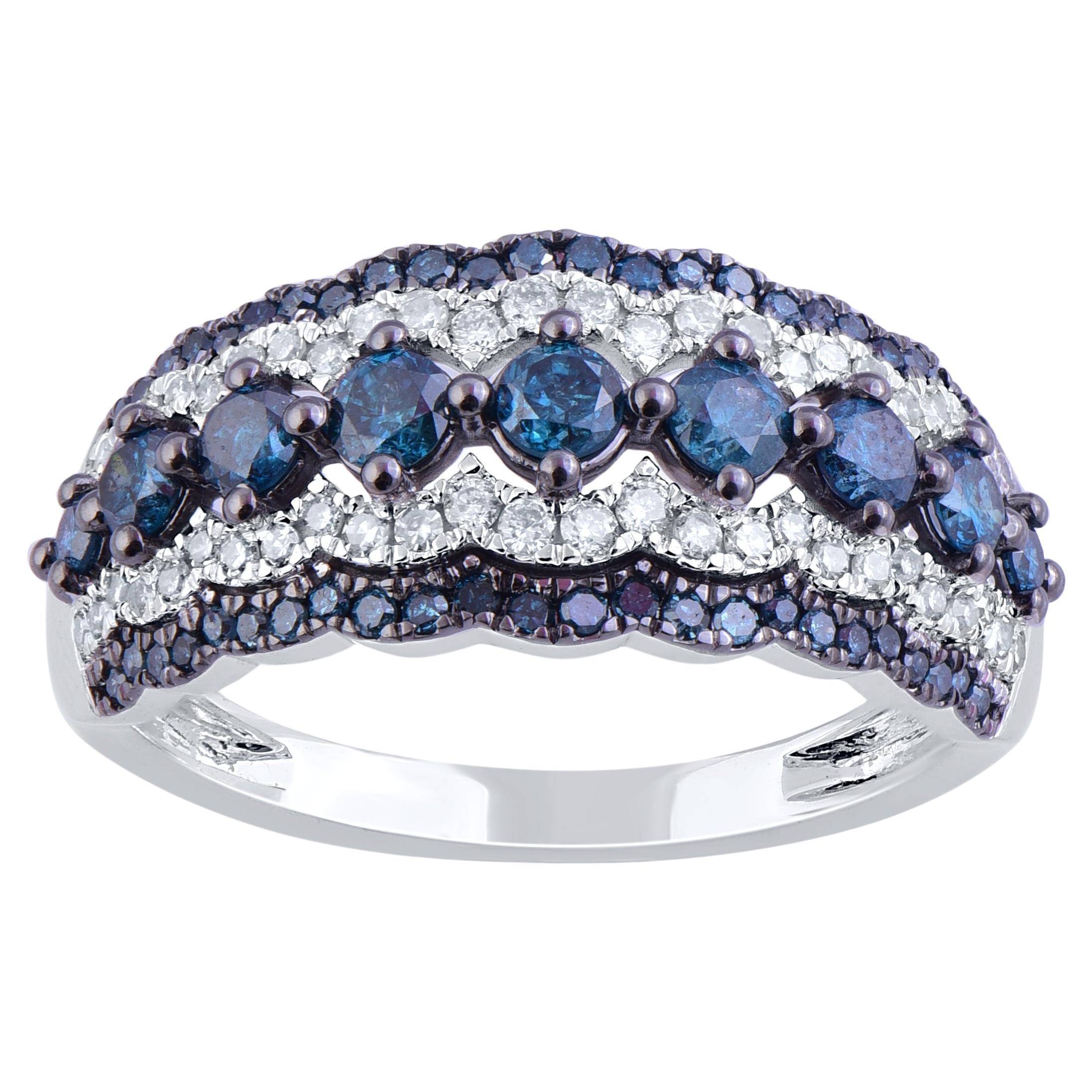 TJD 1.0 Carat White & Blue Treated Diamond 14 Karat White Gold Wedding Band Ring