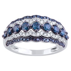 TJD 1.0 Carat White & Blue Treated Diamond 14 Karat White Gold Wedding Band Ring (anneau de mariage en or blanc 14 carats)