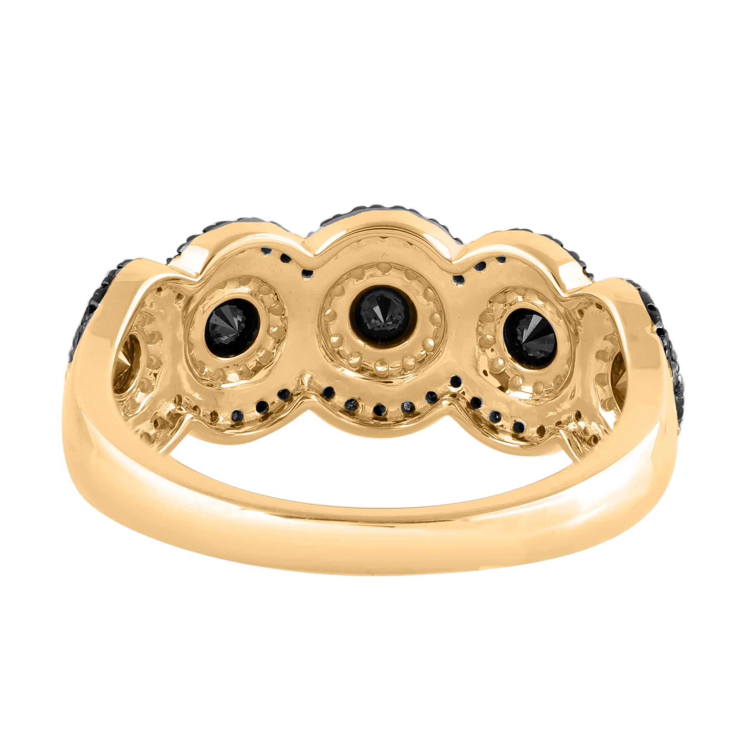 Moderne Bague Halo en or jaune 14 carats avec diamants blancs et noirs traités de 1,0 carat TJD en vente