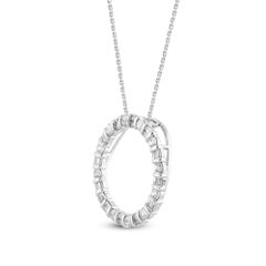 TJD 1.0 CT Alternate Round & Baguette Diamond 14K White Gold Open Circle Pendant
