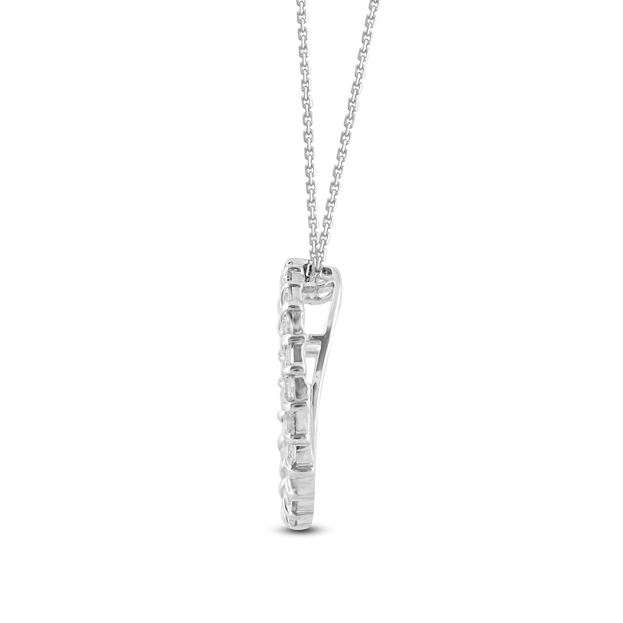 Art déco TJD 1.0 CT Alternate Round & Baguette Diamond 14K White Gold Open Circle Pendentif en vente