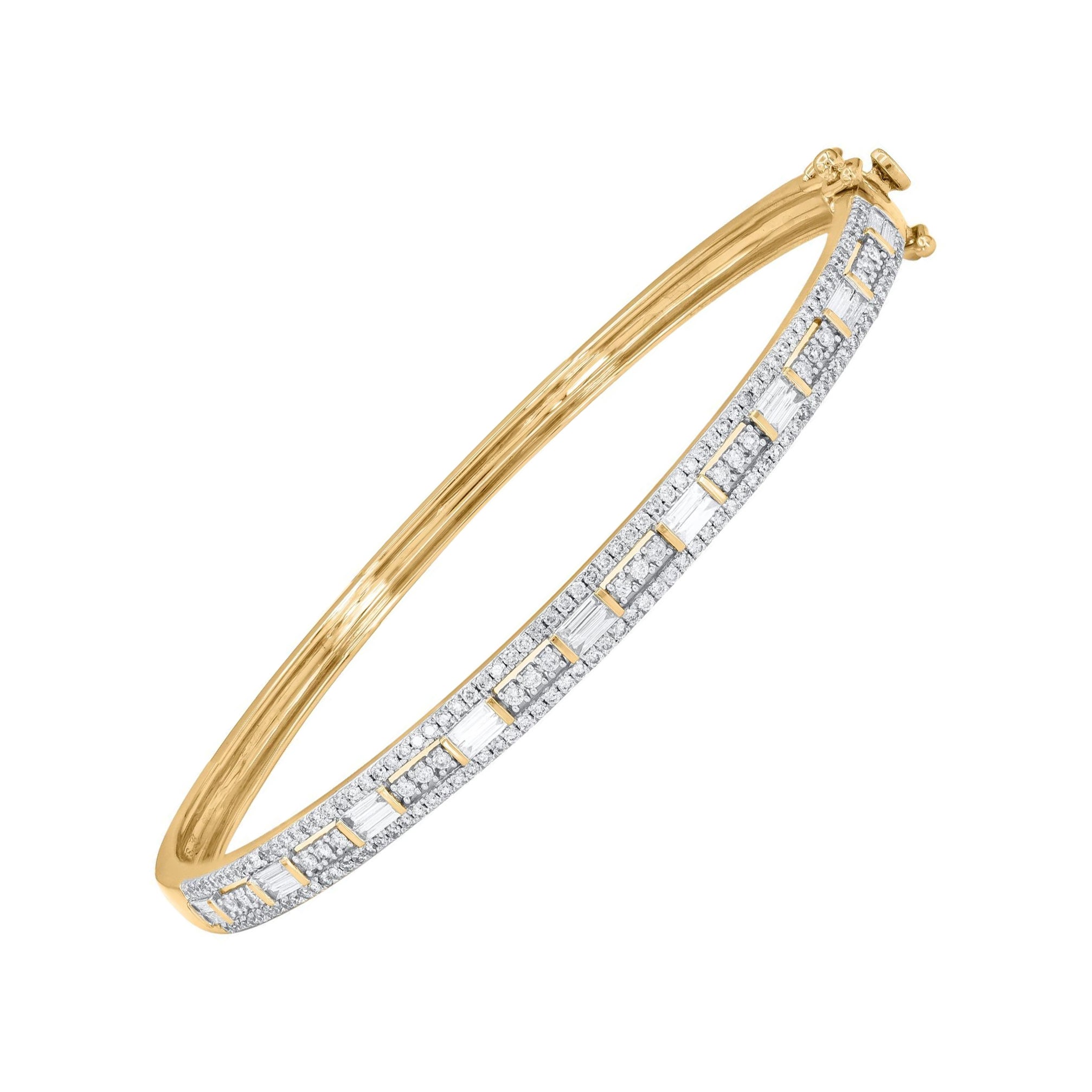 TJD 1.0 CT Brilliant Cut 
Baguette Diamond Bangle Bracelet 14 KT Yellow Gold