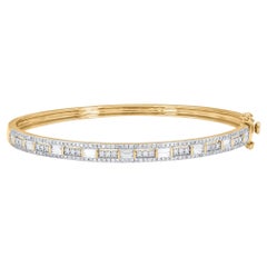 TJD 1.0 CT Brilliant Cut & Baguette Diamond Bangle Bracelet 14 KT Yellow Gold