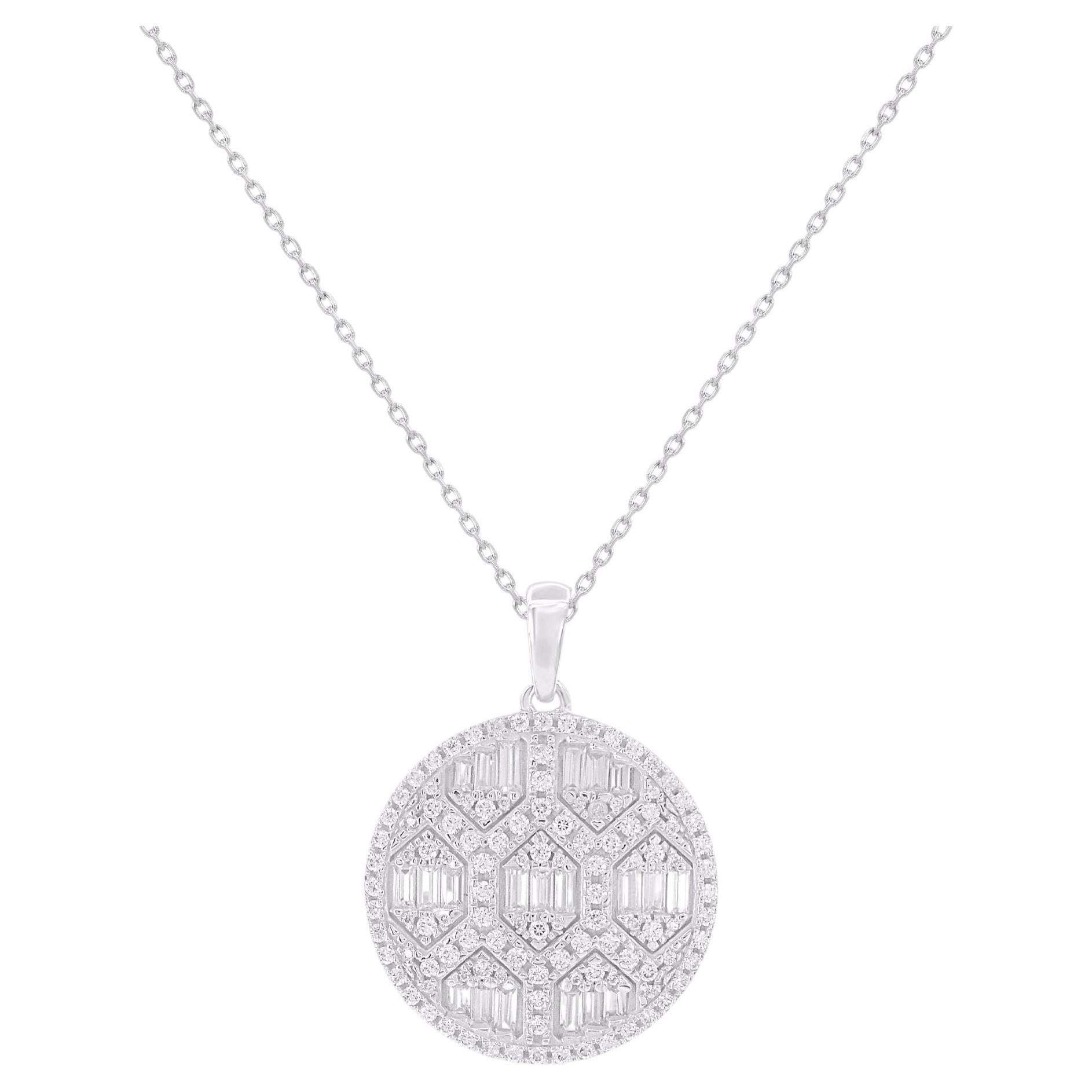 TJD 1.0 CT Geometric Diamond Medallion Pendant in 14KT Gold For Sale