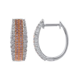 TJD 1.0 CT Nat Pink Rosé & White Diamond 18K Two Tone Gold Fashion Hoop Earrings