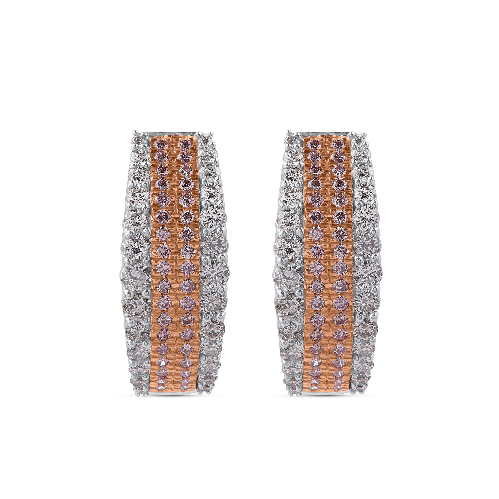TJD 1.0 CT Nat Pink Rosé & Weißer Diamant 18K Zweifarbiges Gold Mode Creolen (Zeitgenössisch) im Angebot