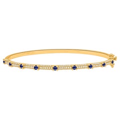 TJD 1.0 Ct Natural Diamond and Blue Sapphire Bangle Bracelet in 18KT Yellow Gold