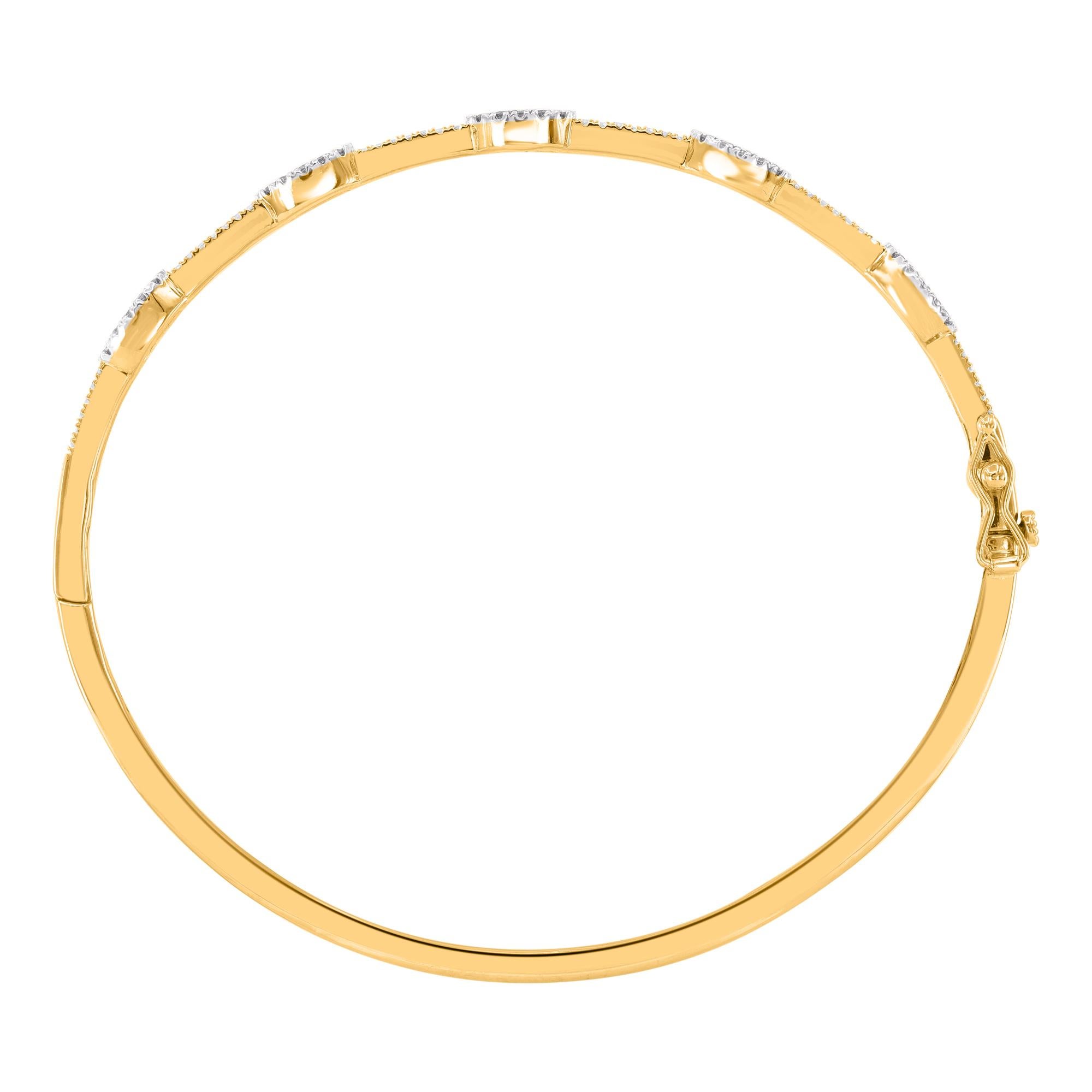 Moderne TJD Bracelet en or jaune 14KT avec diamants ronds et baguettes naturels de 1,0 ct. en vente