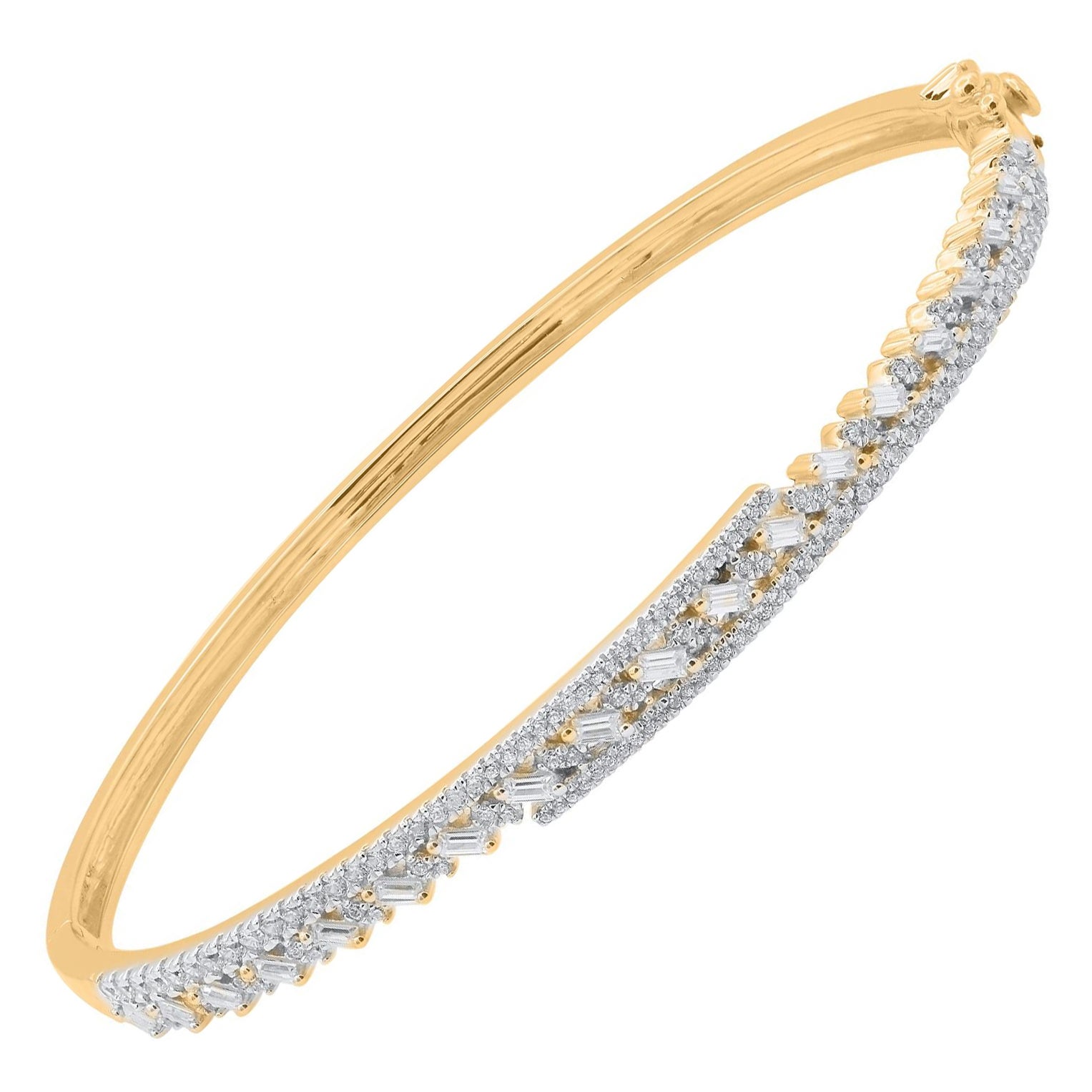 TJD 1.0 Ct Natural Round
Baguette Diamond Bangle Bracelet in 14KT Yellow Gold