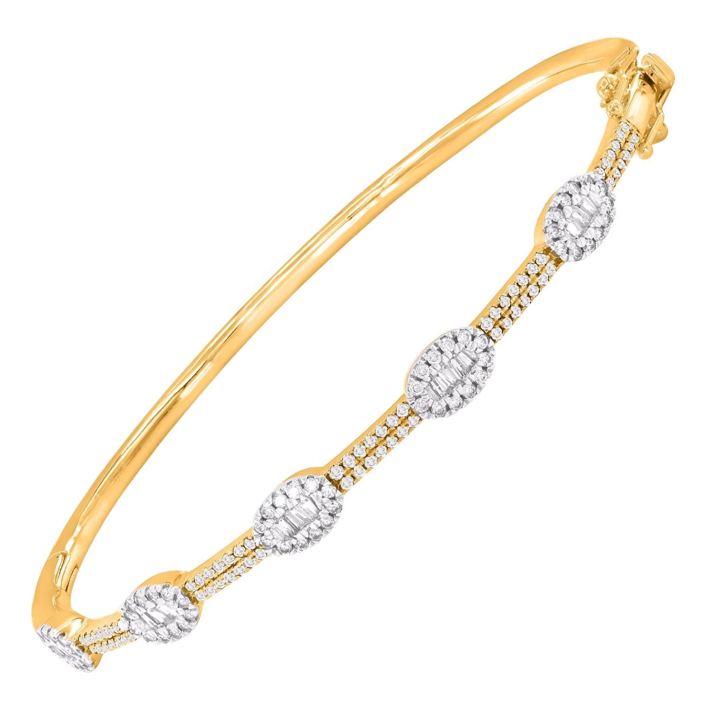 TJD 1.0 Ct Natural Round
Baguette Diamond Bangle Bracelet in 14KT Yellow Gold