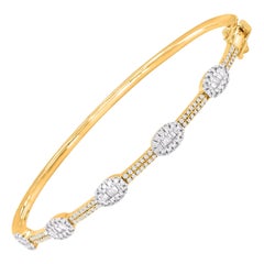 TJD 1.0 Ct Natural Round 
Baguette Diamond Bangle Bracelet in 18KT Yellow Gold