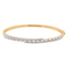 TJD 1.0 Ct Natural Round & Baguette Diamond Bangle Bracelet in 18KT Yellow Gold