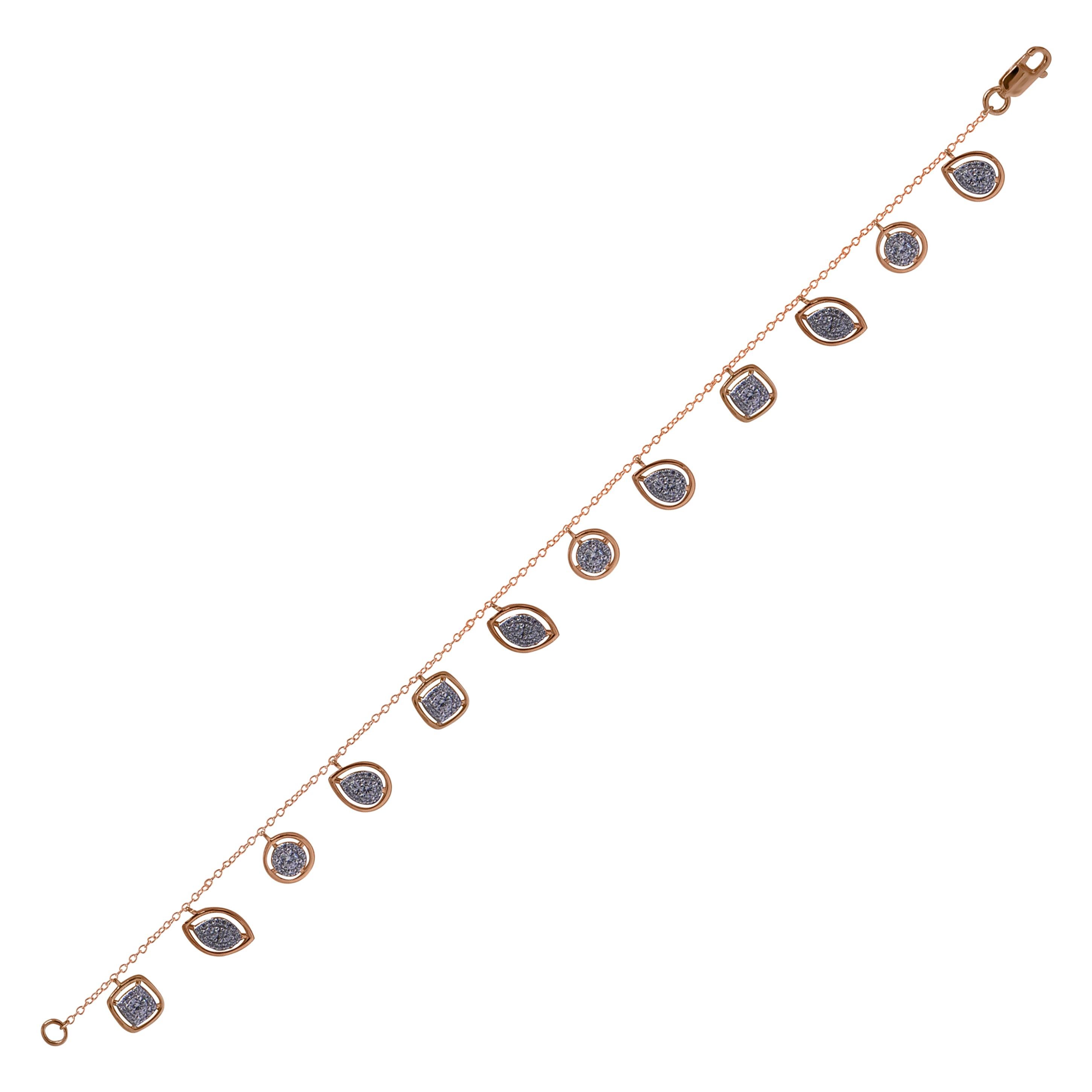 TJD Bracelet goutte design à plusieurs cadres en or rose 14 carats et diamants ronds 1,0 carat