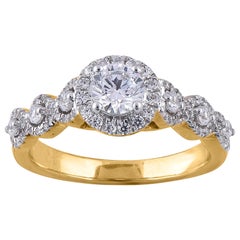 TJD 1.0 CT Round Diamond 18 KT Yellow Gold Twisted Shank with Double Halo Ring