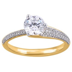 TJD 1.0 Ct Round Diamond 18KT Yellow Gold Solitaire with Shoulder Stones Ring