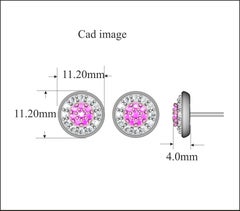 TJD 1.0 Cts Nat. Pink Rosé & White Diamond 18K 2-Tone Gold Cluster Stud Earring