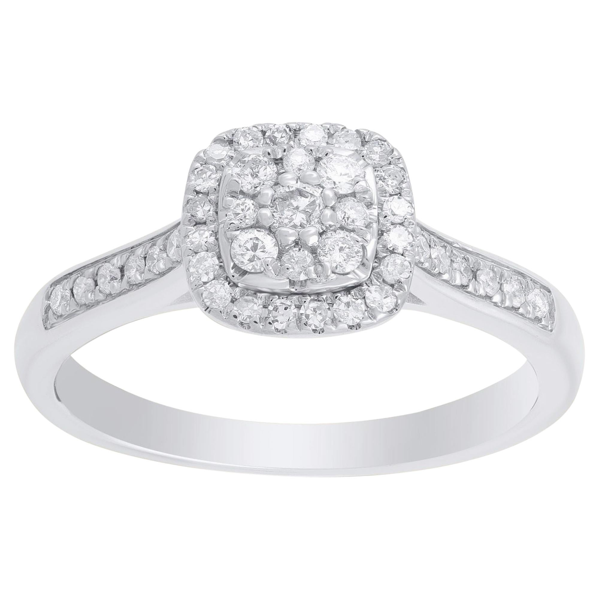 TJD 1/3 Carat Diamond 10 Karat White Gold Cushion Cluster Engagement Ring For Sale
