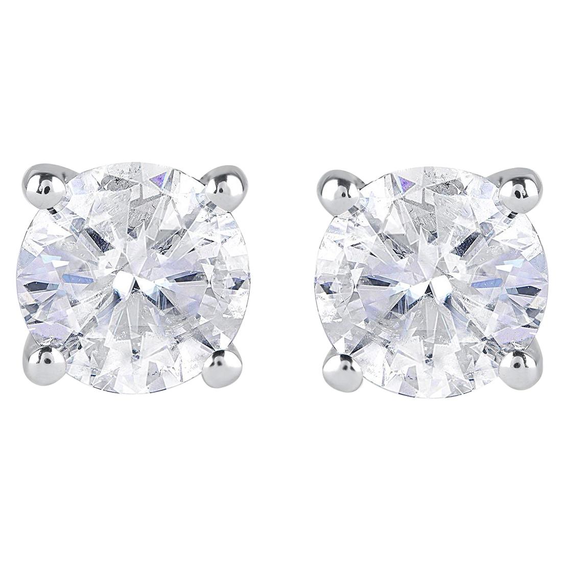 TJD 0.80 Carat Natural Diamond 10 Karat White Gold Four Prong Solitaire Earrings For Sale