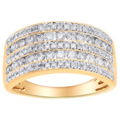 TJD 1.00 Carat Diamond 10 Karat Yellow Gold Five Row Anniversary/Wedding Ring