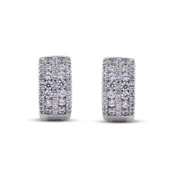 TJD 1,00 Quilates 14 Kilates Oro Blanco Diamante Redondo de Diseño Pendientes de Aro Abrazador