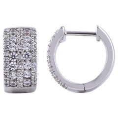 TJD 1.00 Carat 14 Karat White Gold Round Diamond Designer Huggie Hoop Earrings