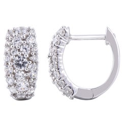 TJD 1.00 Carat 14 Karat White Gold Scattered Diamond Huggie Hoop Earrings