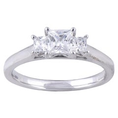 Used TJD 1.00 Carat 18 Karat White Gold Classic 3 Stone Princess Cut Engagement Ring