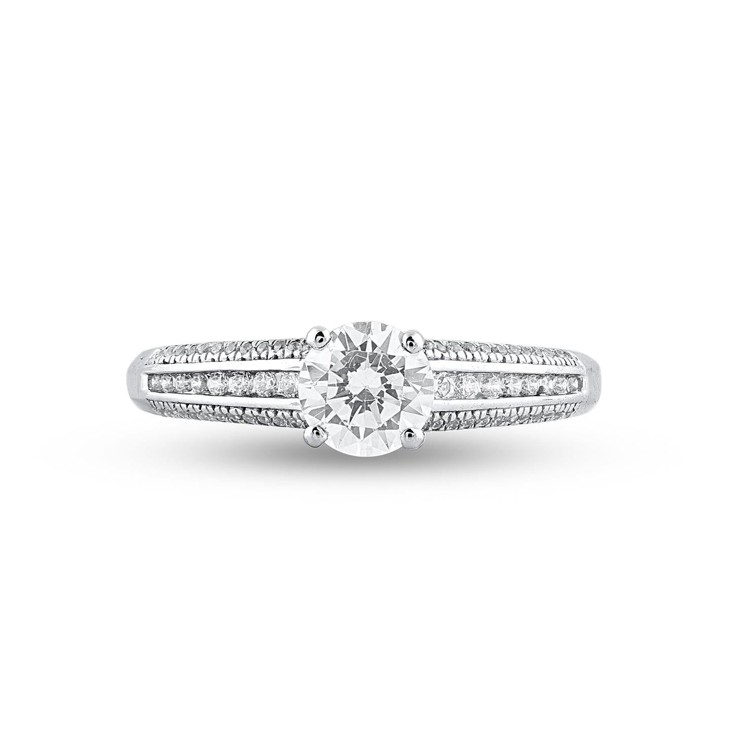 Contemporary TJD 1.00 Carat 18 Karat White Gold Round Diamond Engagement Bridal Ring For Sale