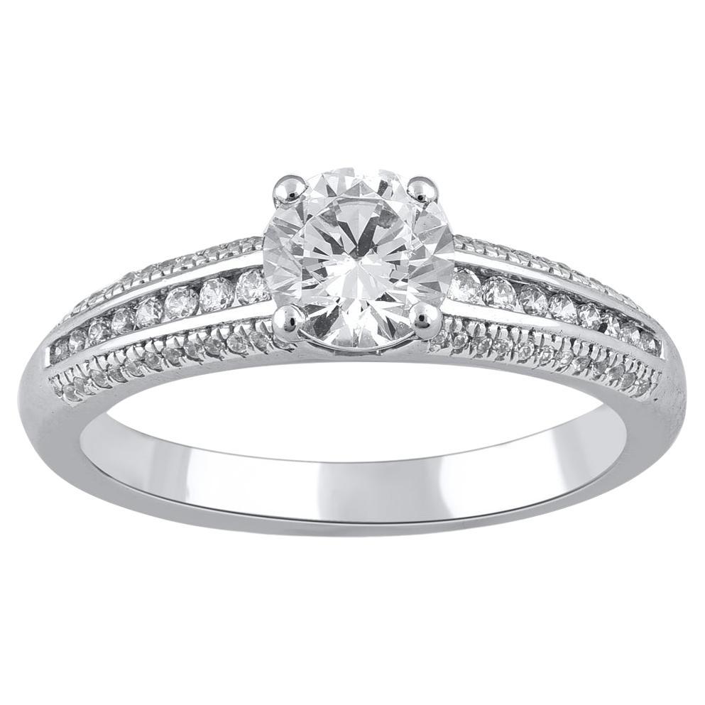 TJD Bague de fiançailles de mariage en or blanc 18 carats avec diamants ronds de 1,00 carat