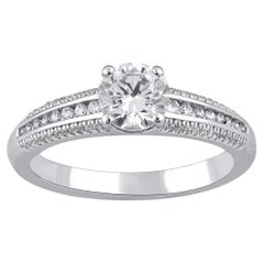 TJD 1.00 Carat 18 Karat White Gold Round Diamond Engagement Bridal Ring