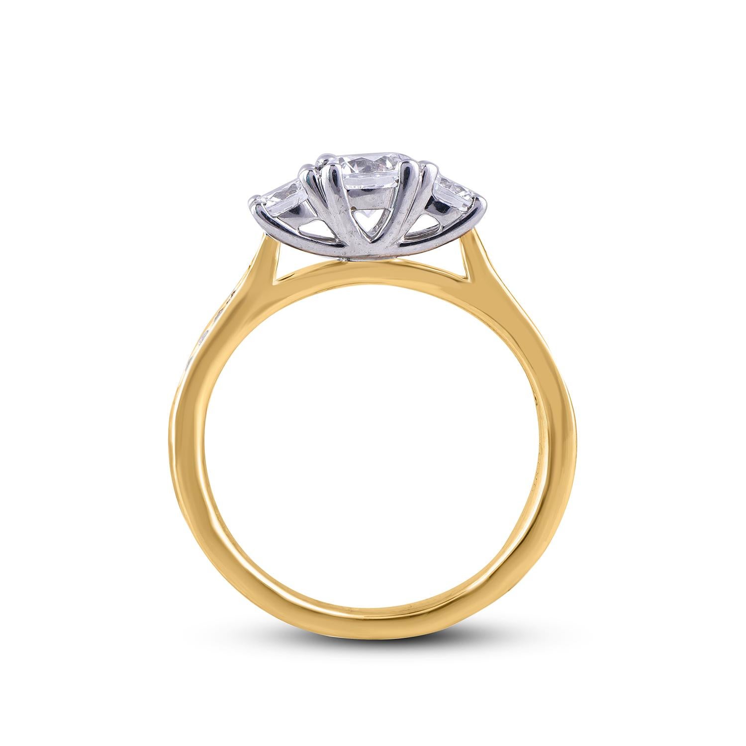 TJD 1,00 Karat 18 Karat Gelbgold Diamant Klassischer Verlobungsring mit 3 Steinen Damen im Angebot